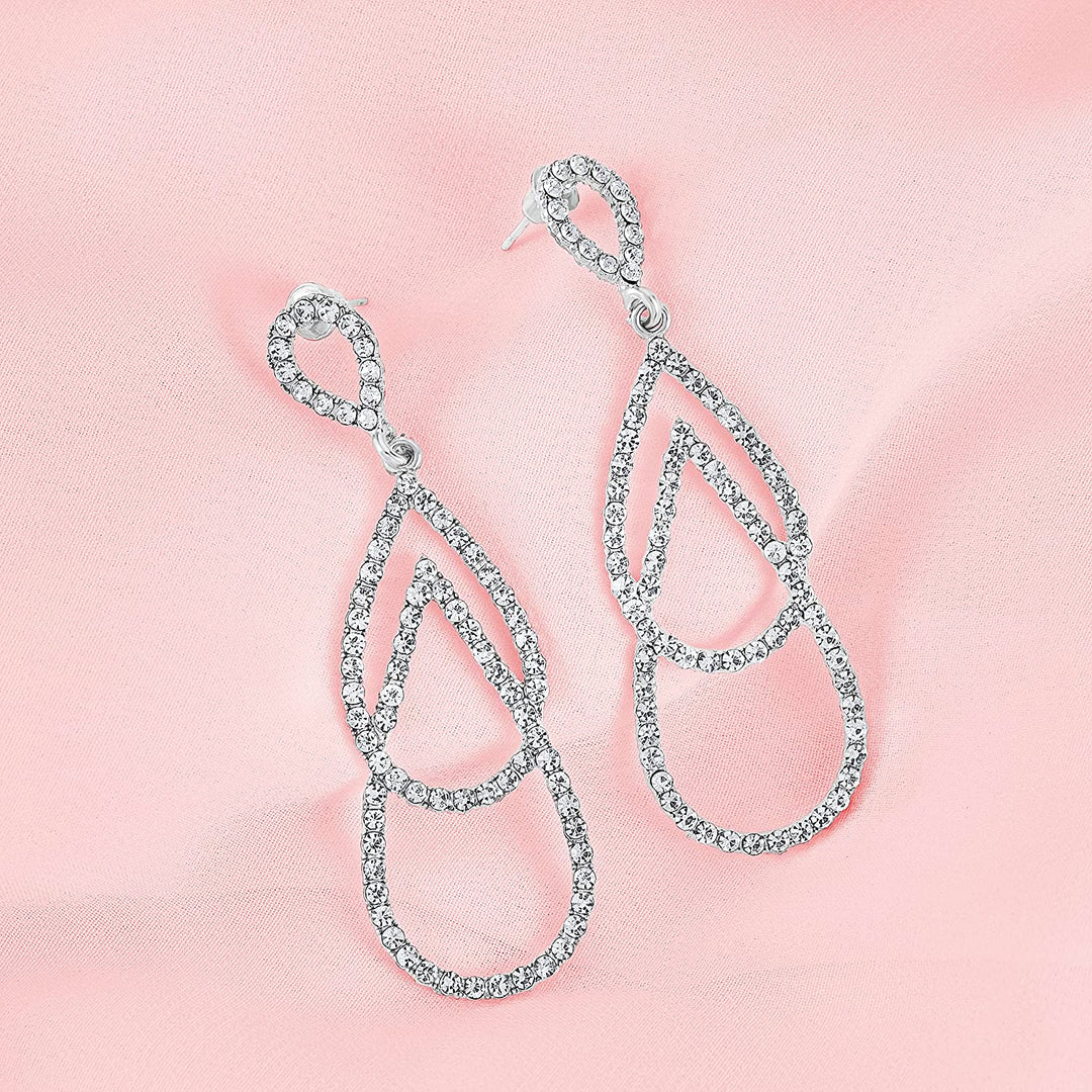 Pera Jewelry Silver Plated Cubic Zirconia Earrings, Simulated Diamond Multilayer Long Drop Dangle Earrings for Women with Gift Box | Minimalist, Tiny Dainty Earrings