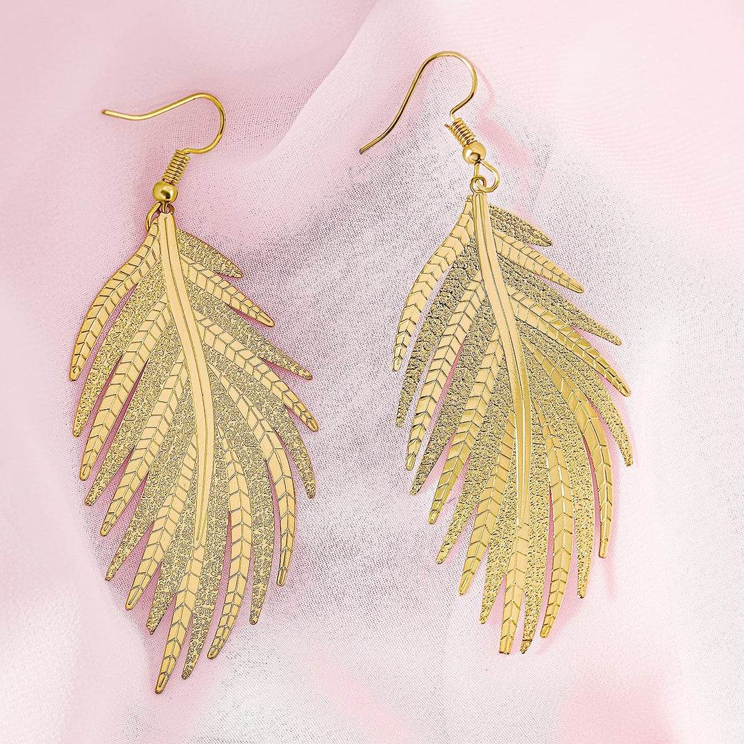 Pera Jewelry 14K Gold Plated Leaf Shape Earrings, Lightweight Chandelier Dangle Drop Earrings for Women with Gift Box | Minimalist, Tiny Dainty Dangle Earrings