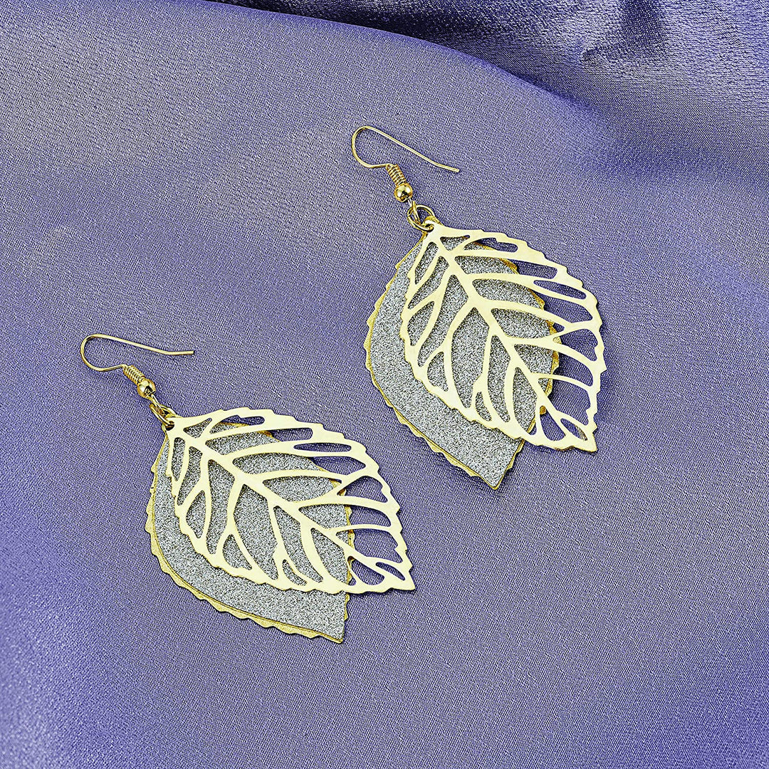 Pera Jewelry 14K Gold Plated Leaf Shape Earrings, Double Layer Tree Leaf Shape Dangle Earrings for Women with Gift Box | Minimalist, Tiny Dainty Lightweight Chandelier Dangle Drop Earrings