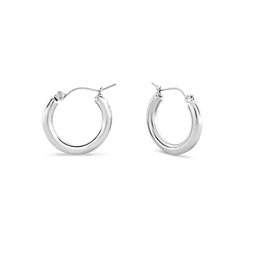 Pera Jewelry Sterling Silver Plated Hoop Earrings, Solid Tube Hoop 50 mm, 30 mm and 24 mm Hypoallergenic Earrings for Women with Gift Box | Minimalist, Tiny Dainty Earrings