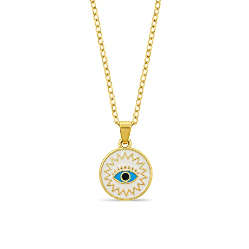 Enamel Evil Eye Necklace For Women Jewelry Evil Eye Sun Luck Charm Enamel Chain Necklace Tarnish Free Evil Eye Charms Blue Eyes Pendant Protect Me Eye Necklace