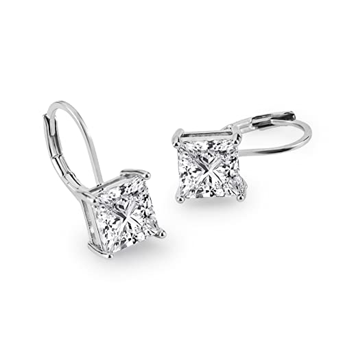Pera Jewelry Sterling Silver Plated Princess Cut Cubic Zirconia Drop Earrings, Dangle Statement 4 Prong Cz  Earrings for Women with Gift Box | Minimalist, Tiny Dainty Earrings