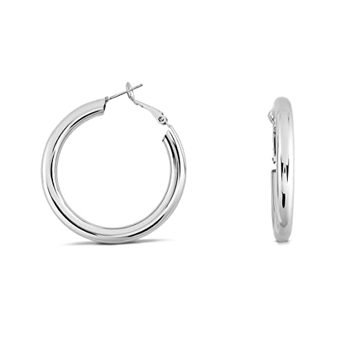 Pera Jewelry Silver Plated Hoop Earrings, Hollow Tube Hoop Hypoallergenic Earrings 45 mm and 30 mm for Women with Gift Box | Minimalist, Tiny Dainty Earrings