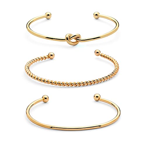 Pera Jewelry 14K Gold and Silver Plated Layered Bracelet Sets, 3 Pieces, Adjustable Layered Link Bracelets Sets, Dainty Link Paperclip Choker Bracelet Cuban Curb Figaro Link Bracelet Sets with Gift Box