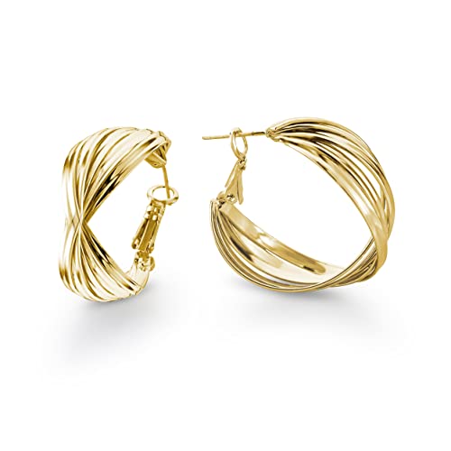 Pera Jewelry 14K Gold Plated Twisted Hoop Earrings, Hypoallergenic Chunky Hoop Earrings for Women with Gift Box | Minimalist, Tiny Dainty Earrings