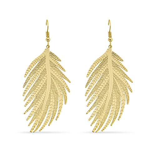 Pera Jewelry 14K Gold Plated Leaf Shape Earrings, Lightweight Chandelier Dangle Drop Earrings for Women with Gift Box | Minimalist, Tiny Dainty Dangle Earrings