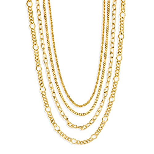 14K Gold Plated Dainty Layering Necklaces for Women Twisted Rope Chain, Curb Link, Paperclip Chain Figaro Chain Cuban Chain, Layered Chains Necklaces, Gold Plated Non-Tarnish Multi Layered Necklaces
