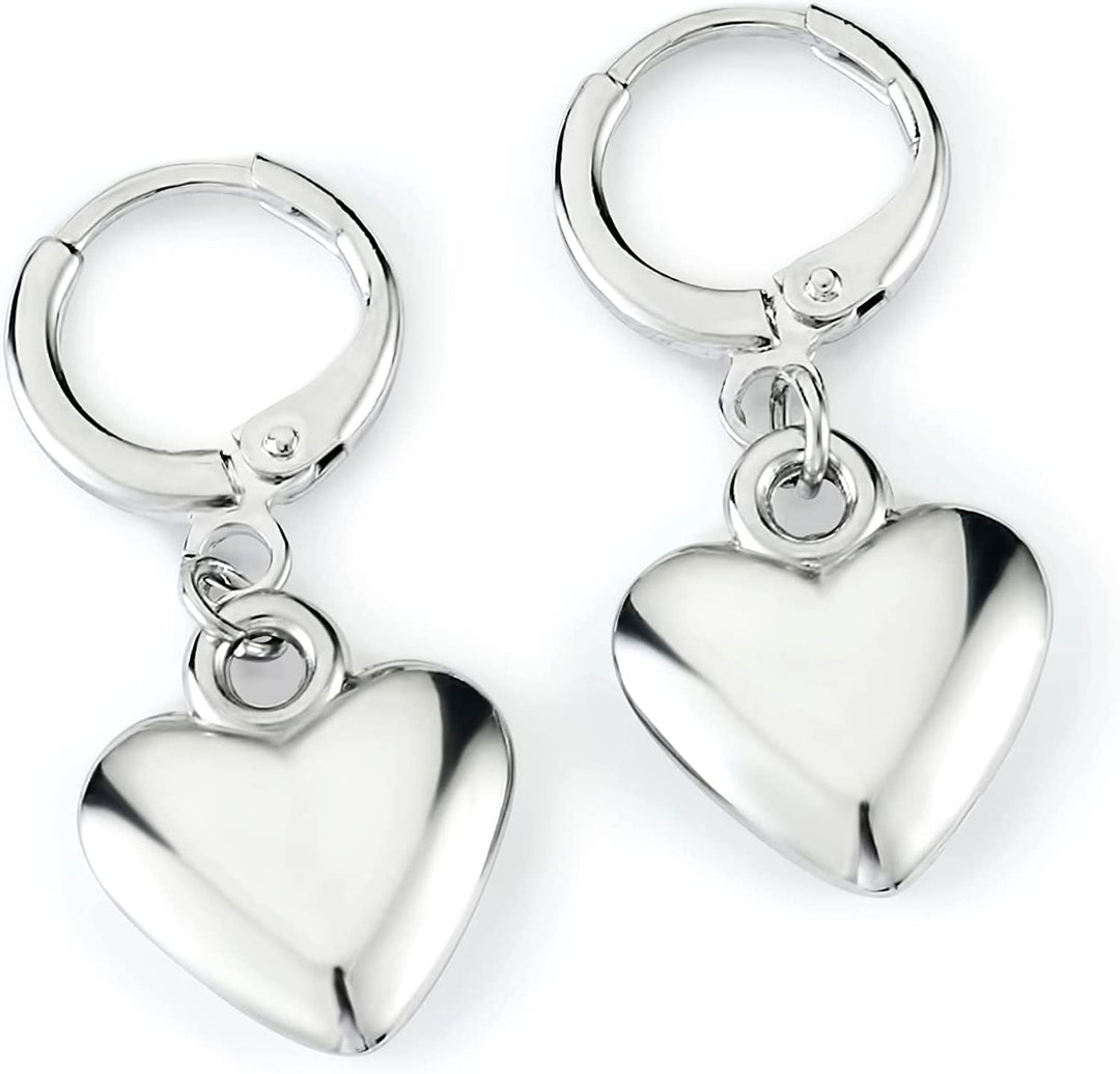 Pera Jewelry Sterling Silver Plated Heart Shaped Drop Earrings, Love Silver Plated Dangle Earrings for Women with Gift Box | Minimalist, Tiny Dainty Dangle Earrings