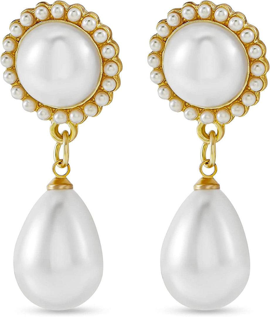 Pera Jewelry 14K Gold Plated Freshwater Cultured Pearl Earrings, Pearl Dangle Stud Earrings, Drop Pearl Earrings for Women with Gift Box | Minimalist, Tiny Dainty Pearl Earrings