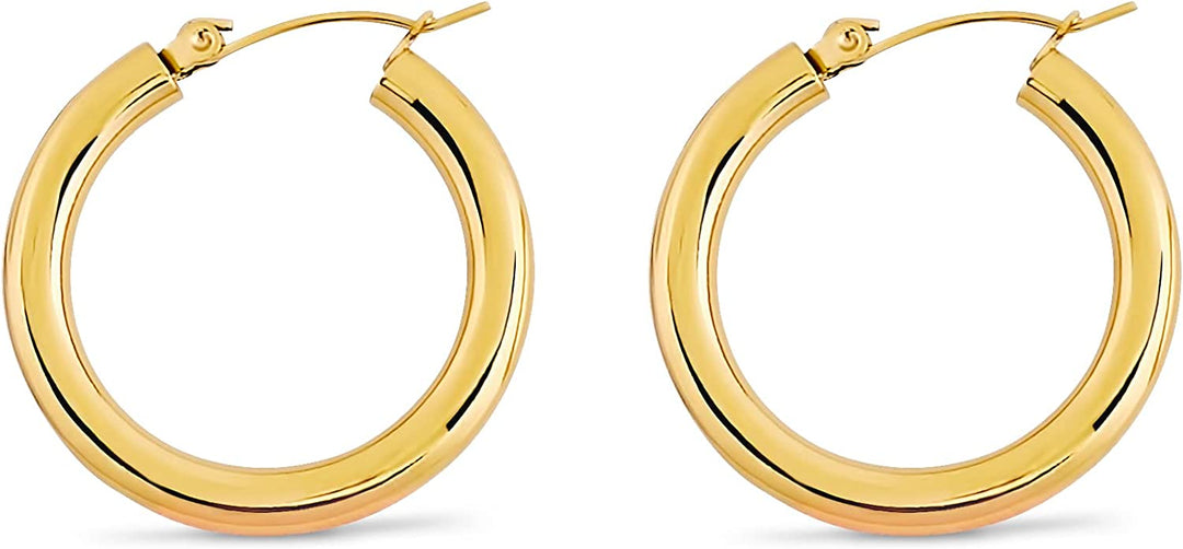 Pera Jewelry 14K Gold Plated Hoop Earrings, Solid Tube Hoop 50 mm, 30 mm and 24 mm Hypoallergenic Earrings for Women with Gift Box | Minimalist, Tiny Dainty Earrings