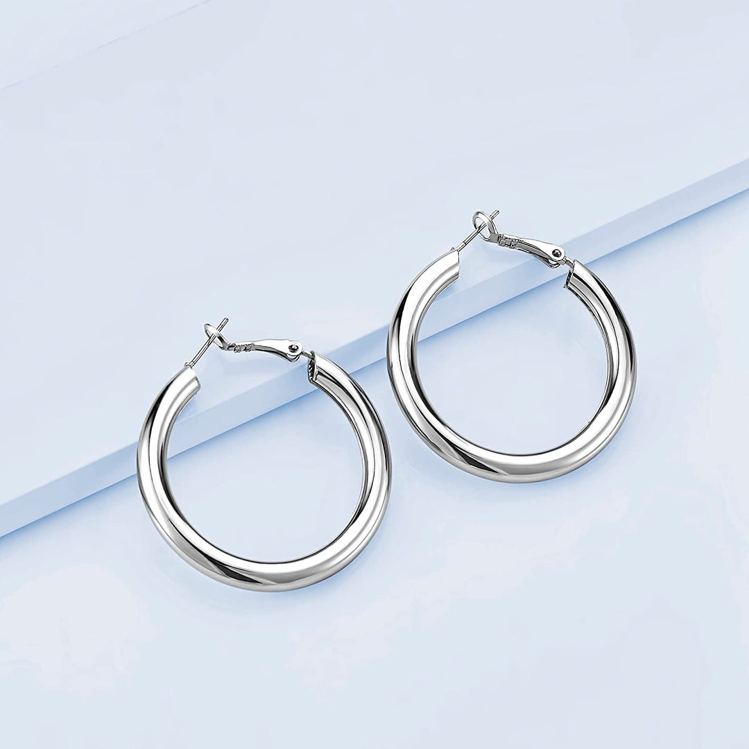 Pera Jewelry Silver Plated Hoop Earrings, Hollow Tube Hoop Hypoallergenic Earrings 45 mm and 30 mm for Women with Gift Box | Minimalist, Tiny Dainty Earrings
