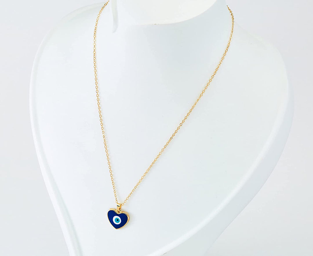 Pera Jewelry 14K Gold Plated Evil Eye Pendant, Heart Evil Eye Necklace for Women with Gift Box | Adjustable Chain, Minimalist, Tiny Dainty Choker Necklaces