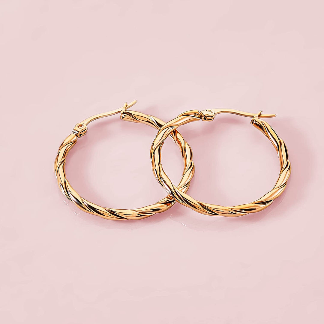 Pera Jewelry 14K Gold Plated and Silver Plated Twisted Hollow Hoop Earrings, Hypoallergenic Twisted Hoop Earrings for Women with Gift Box | Minimalist, Tiny Dainty Earrings