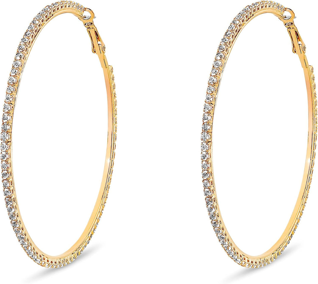 Pera Jewelry 14K Gold Plated Simulated Diamond Cz Hoop Earrings, Exaggerated Big and Medium Size Circle Hoop Earrings for Women with Gift Box | Minimalist, Tiny Dainty Earrings Large