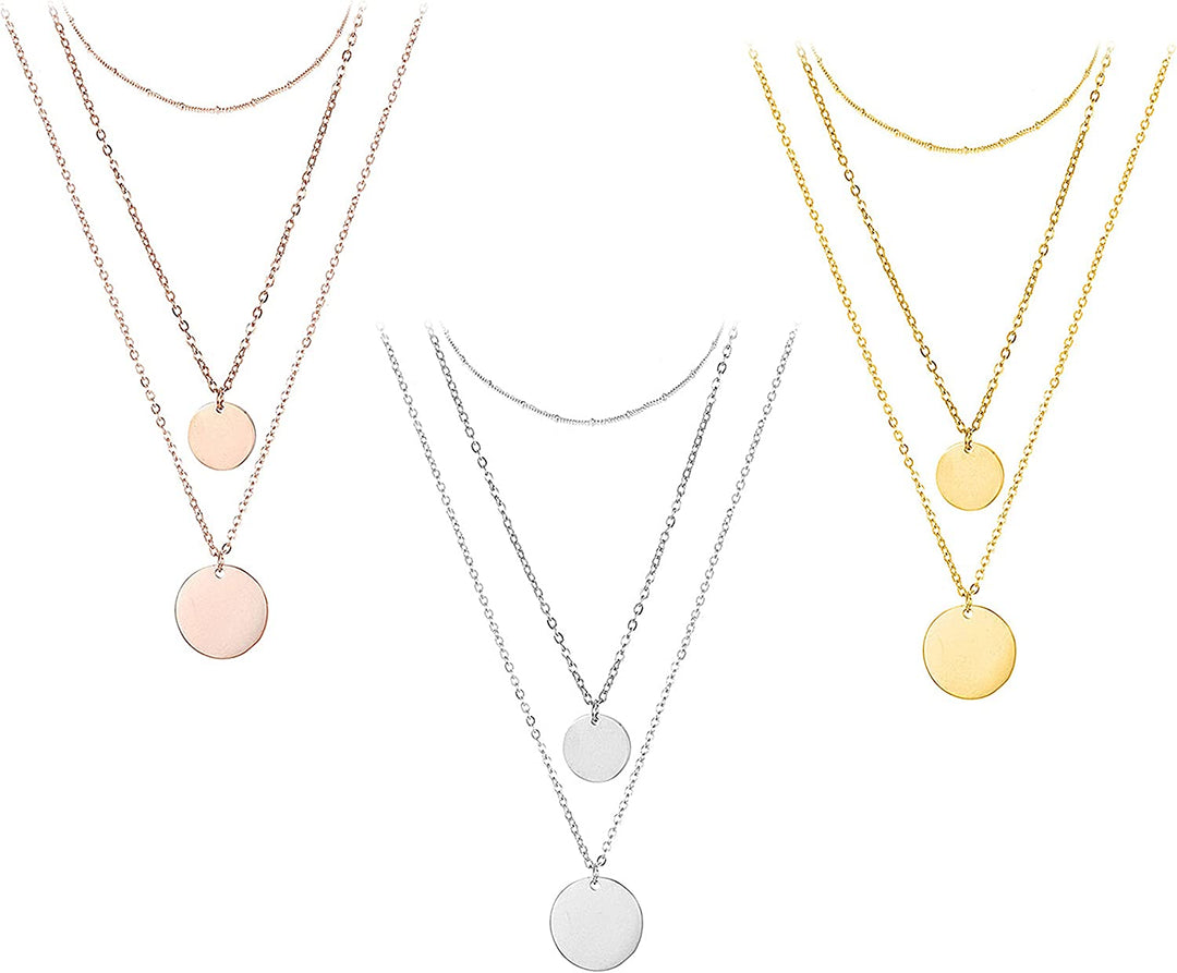 Pera Jewelry 14K Gold Plated, Silver Plated and Rose Gold Plated Coin Pendant, Layered Necklaces for Women with Gift Box | Adjustable Chain, Minimalist, Tiny Dainty Circle Choker Necklaces
