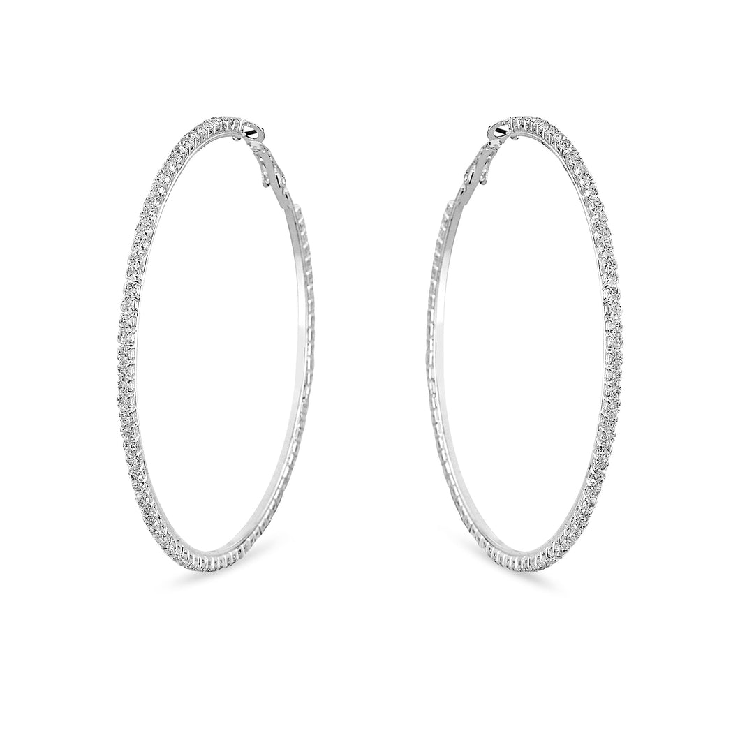 Pera Jewelry Silver Plated Simulated Diamond Cz Hoop Earrings, Exaggerated Big and Medium Size  Circle Earrings for Women with Gift Box | Minimalist, Tiny Dainty Earrings Large