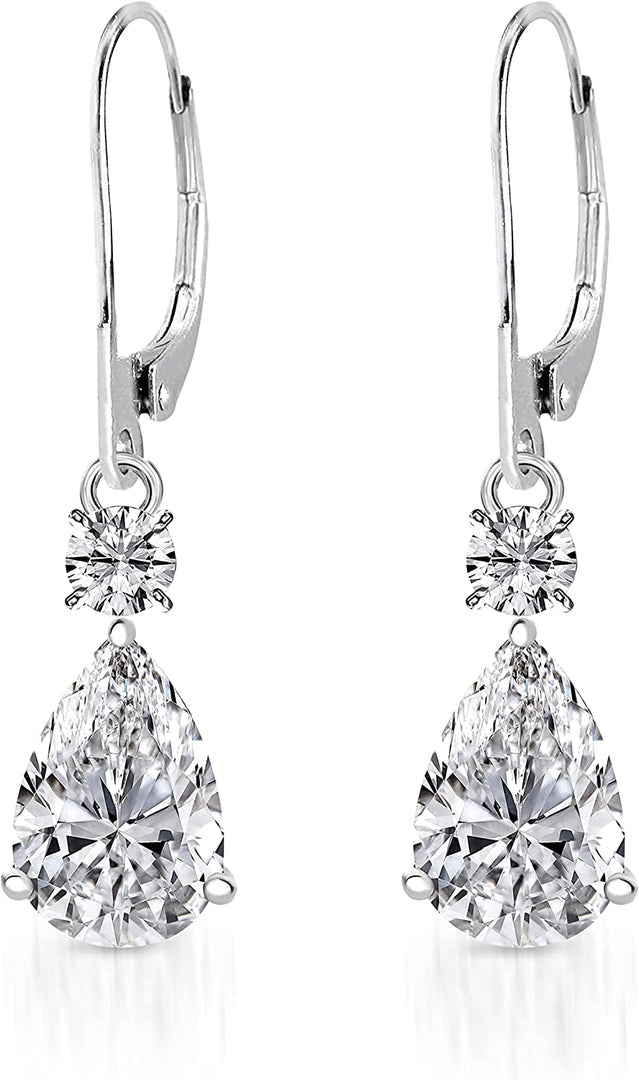 Pera Jewelry Sterling Silver Plated Cubic Zirconia Drop Pear Cutting Earrings, Pear-Shaped Cubic Zirconia Drop Earrings for Women with Gift Box | Minimalist, Tiny Dainty Dangle Earrings