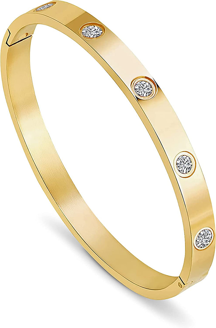 Pera Jewelry 14K Gold, Silver and Rose Gold Filled Bangle Bracelet with Cubic Zircon Stones, Bangle Bracelets Cuff Cubic Zirconia Simulate Diamond Bangle with Gift Box