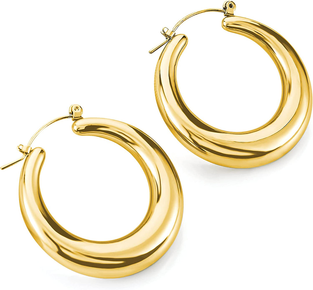 Pera Jewelry 14K Gold Plated and Silver Plated Thick Hollow Hoop Earrings, Hypoallergenic Chunky Hoop Earrings for Women with Gift Box | Minimalist, Tiny Dainty Earrings