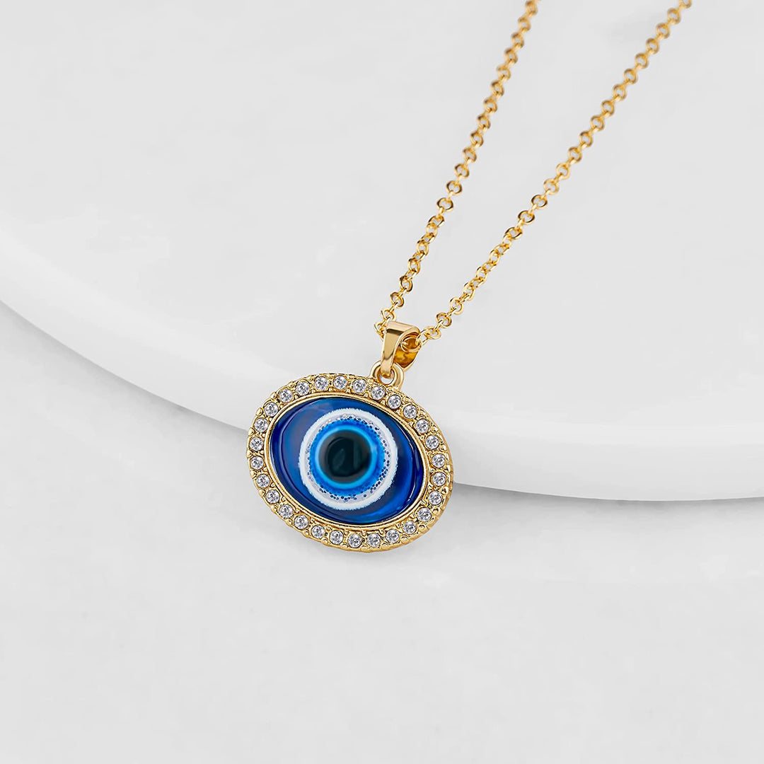 Evil Eye Necklace for Women 18K Gold Plated Cubic Zirconia Diamond Gold Pendant Necklace Evil Eye Charms Blue Eyes Pendant for for Wife Grilfriend Daughter