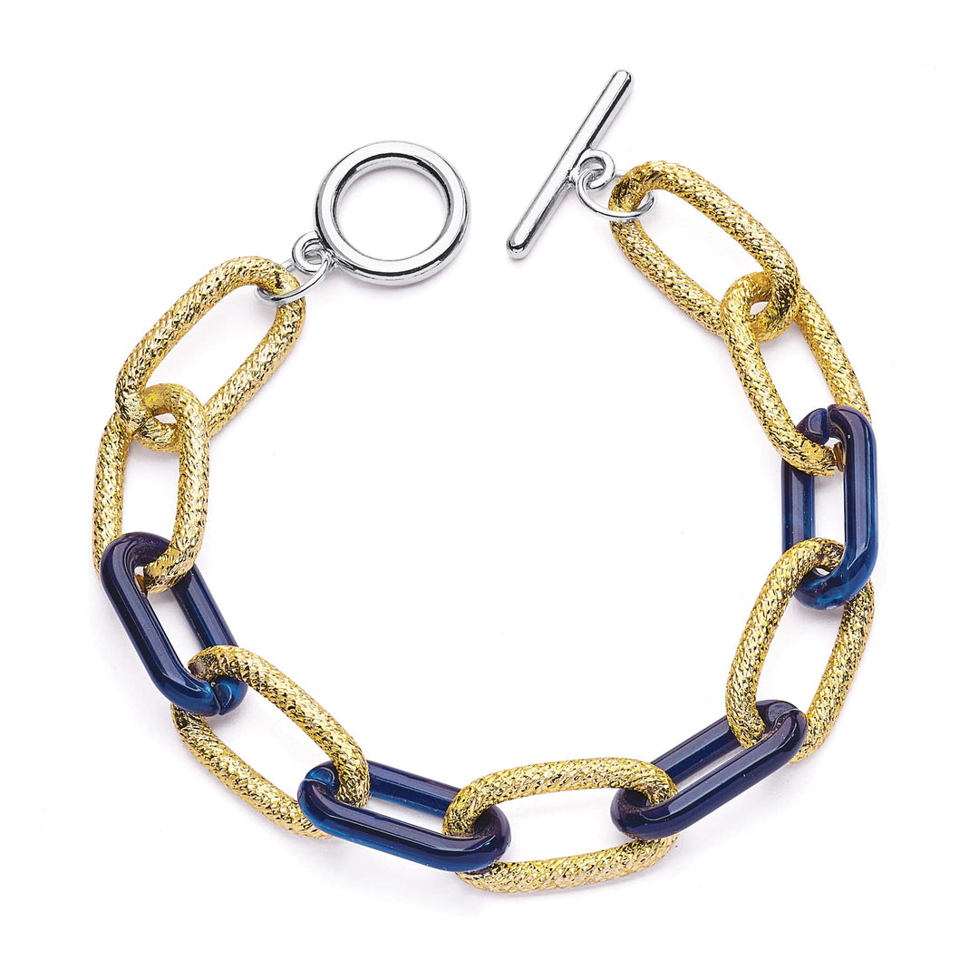 Pera Jewelry 14K Gold-Silver-Rose Gold Filled Twist Link Bracelet, Paperclip Oval Link Bracelet, Bold Chain Bracelets, Retro Style Chain Bracelet, Chunky T-Bar Bracelet with Gift Box Gold - Navy