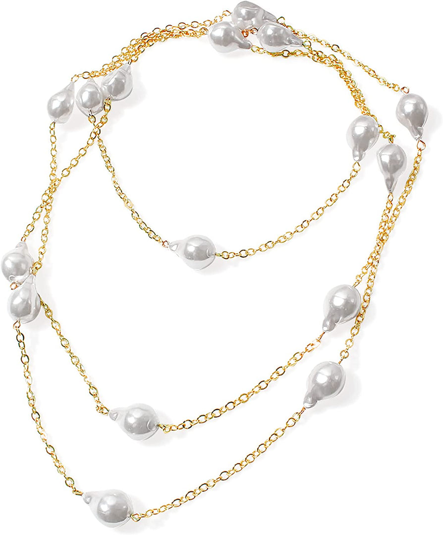 Cultured Pearl Station Necklace in 18Kt Yellow Gold Plated Layered White Freshwater Cultured Pearl Chain Necklace Pearl Endless Station Pearl Necklace Freshwater Pearls by the Yard Necklace