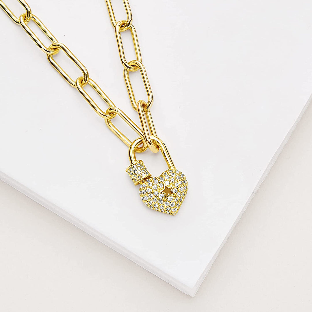 Pera Jewelry 14K Gold Plated Heart Necklace, Silver Heart Necklace, Diamond Necklace, Solitaire Necklace | Adjustable Chain, Minimalist, Tiny Dainty Heart Choker Necklaces with Gift Box Gold Filled Heart with Zirconia