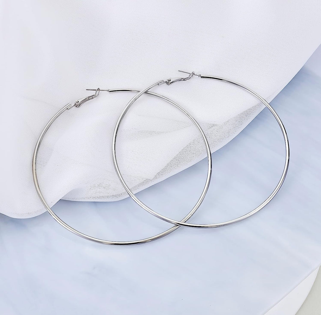 Pera Jewelry 925 Sterling Silver Plated Big Large Hoop Earrings, Extra Big Thin Hypoallergenic Hoop Earrings for Women with Gift Box | Minimalist, Tiny Dainty Earrings