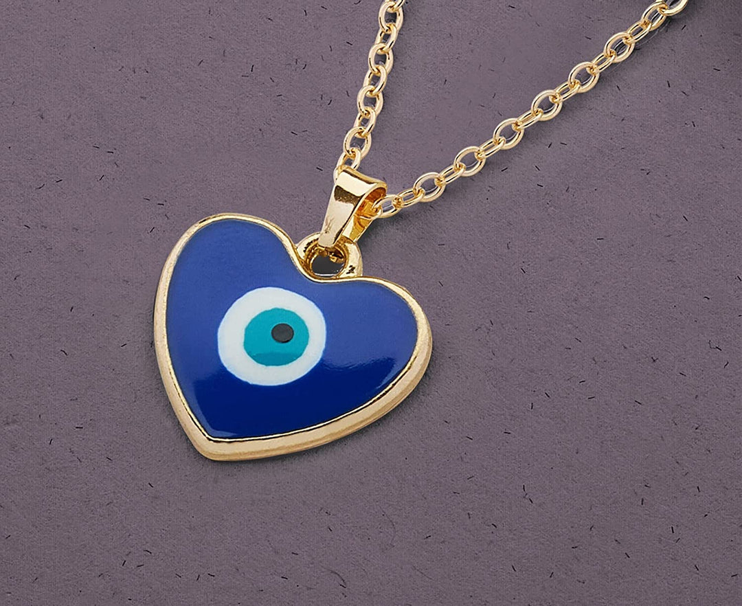 Pera Jewelry 14K Gold Plated Evil Eye Pendant, Heart Evil Eye Necklace for Women with Gift Box | Adjustable Chain, Minimalist, Tiny Dainty Choker Necklaces