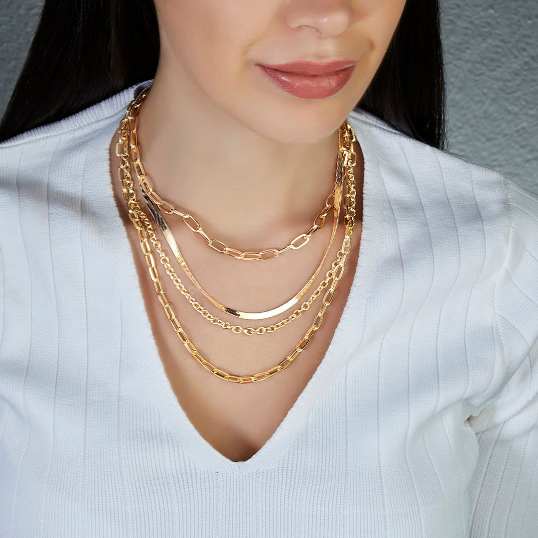 Pera Jewelry 14K Gold Plated Dainty Layering Necklaces for Women, Snake  Chain, Curb Link, Paperclip Layered Chains Necklaces, Real Gold Plated