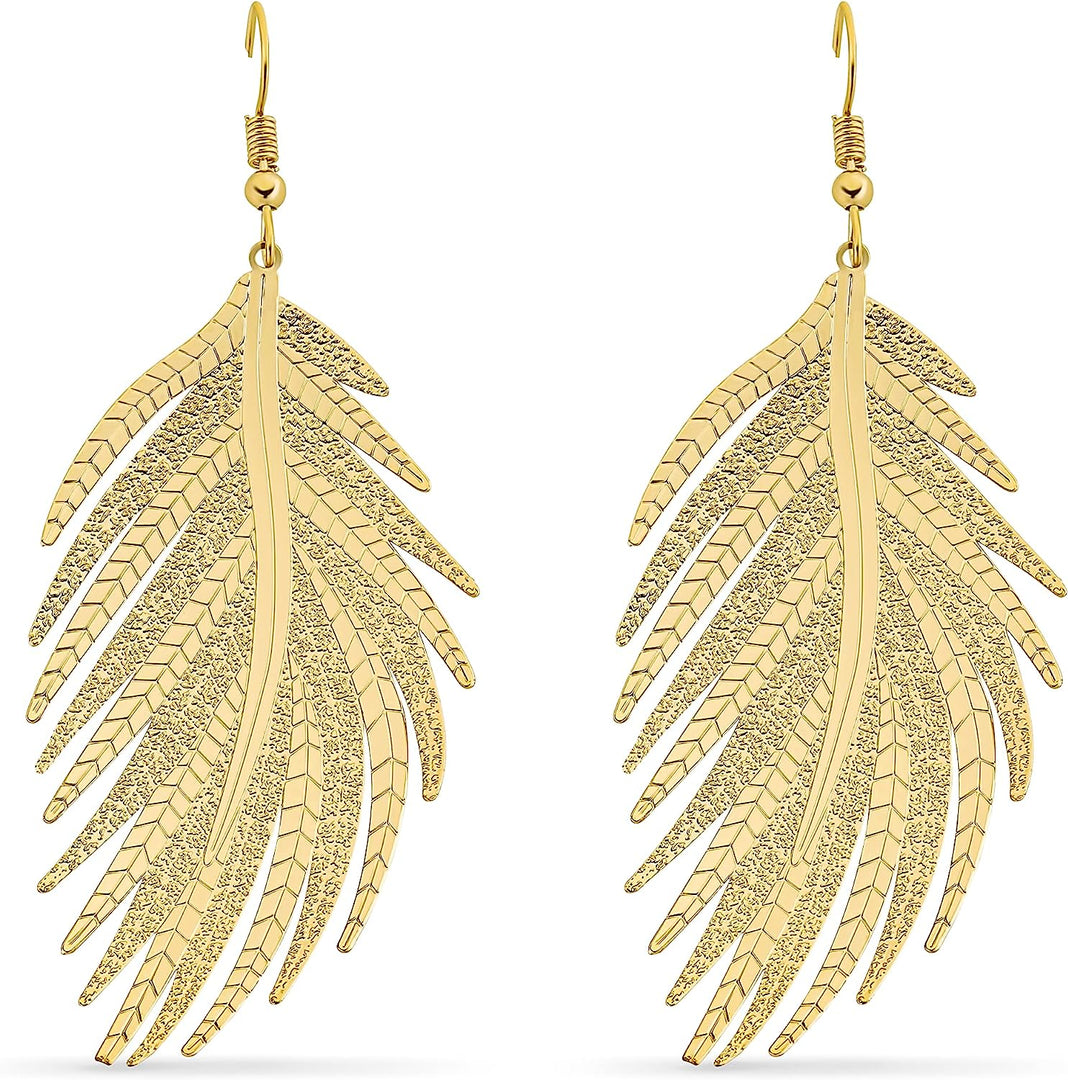 Pera Jewelry 14K Gold Plated Leaf Shape Earrings, Lightweight Chandelier Dangle Drop Earrings for Women with Gift Box | Minimalist, Tiny Dainty Dangle Earrings