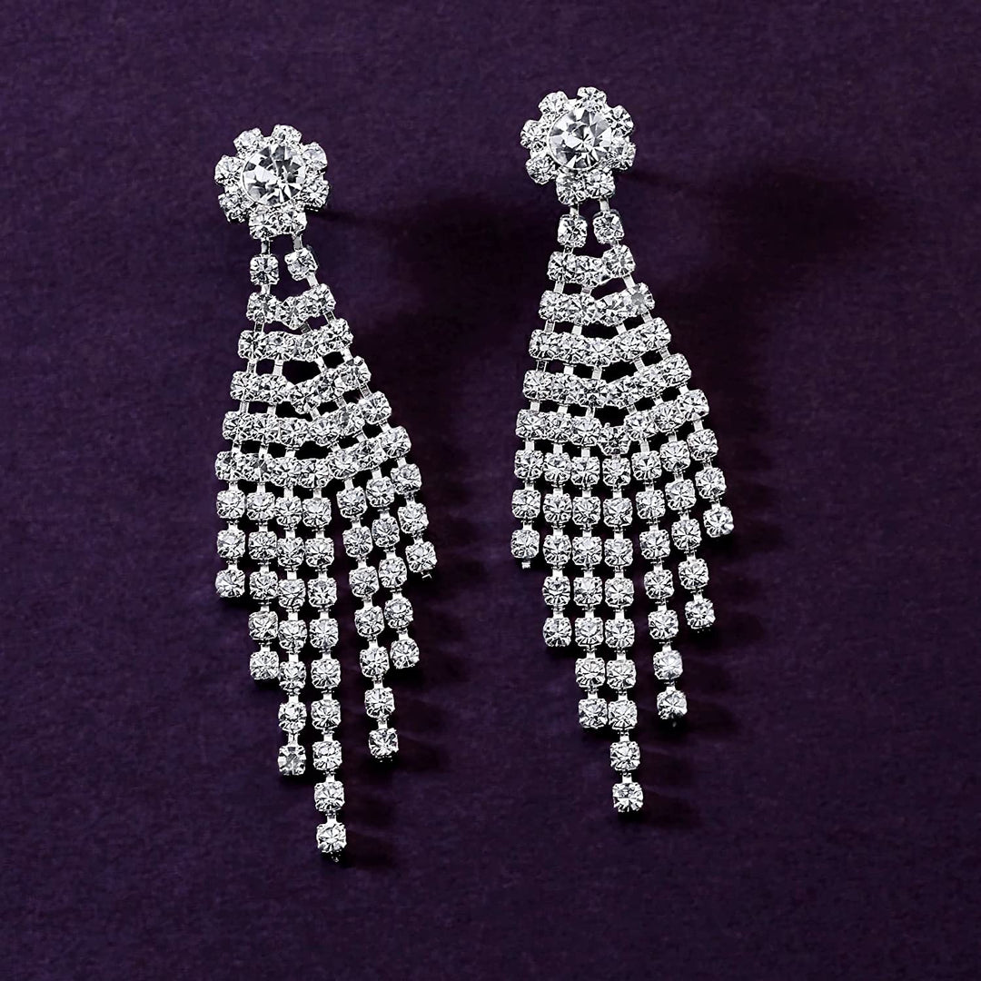 Pera Jewelry Silver Plated Cubic Zirconia Dangle Earrings, Simulated Diamond Long Earrings, Linear Drop Earrings for Women with Gift Box | Minimalist, Tiny Dainty Drop Earrings