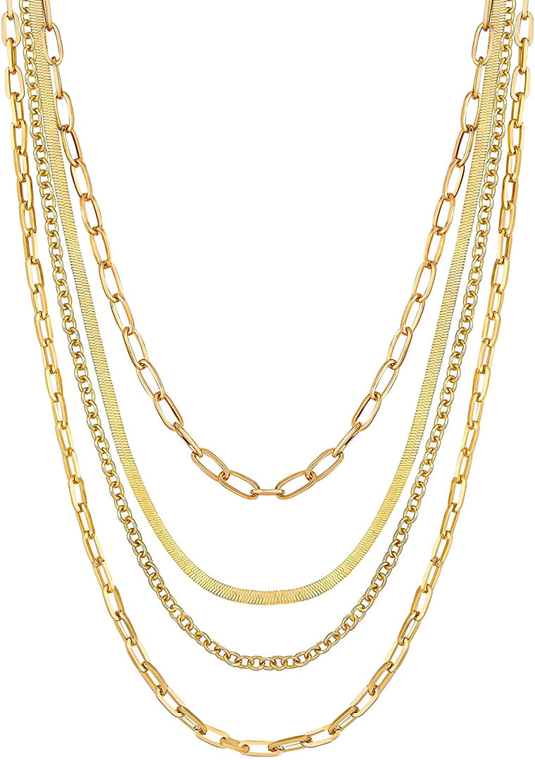 14K Gold Plated Layering Necklaces For Women Gold Necklace Set, Cuban Link,  Snake Chain, Paperclip Layered Chains, Twisted Rope and Twisted Chain