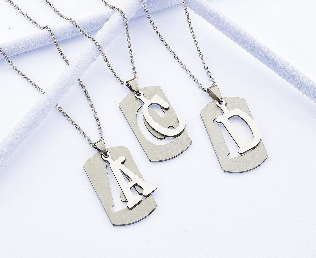 Pera Jewelry Silver Plated Initial Dog Tag Necklaces, Alphabet Pendant Letter A to Z Initials Necklaces for Women with Gift Box | Adjustable Chain, Minimalist, Tiny Dainty Alphabet Choker Necklaces