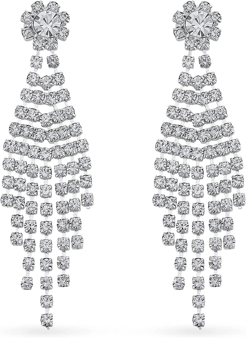 Pera Jewelry Silver Plated Cubic Zirconia Dangle Earrings, Simulated Diamond Long Earrings, Linear Drop Earrings for Women with Gift Box | Minimalist, Tiny Dainty Drop Earrings