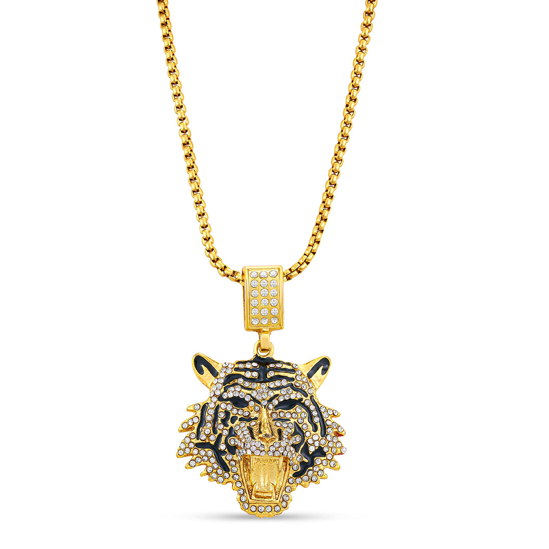 Tiger Head Pendant Chain Necklace 18K Gold Plated Tiger Pendant Hip Hop Rap Punk Rock Club CZ Diamond Necklaces Bengal Tiger Pendant