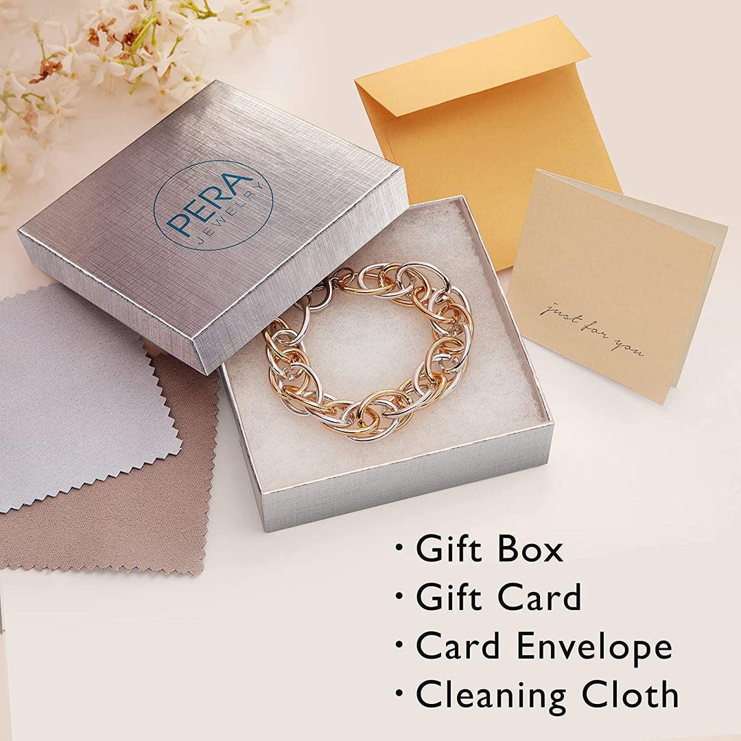 Pera Jewelry 14K Gold-Silver-Rose Gold Filled Bracelet 3 PCS, Corn Chain Bracelet Crystal Multilayer Charms Stretch Bracelet, 3 Color Multilayer Bracelets, Crystal Stones Charms with Gift Box Butterfly