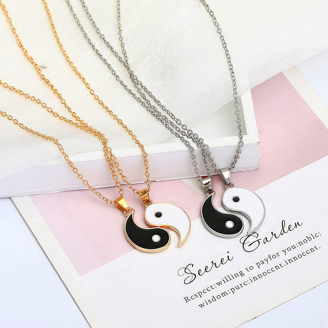 Yin Yang Necklaces Pendant For Couple, Tai Chi Paired Pendant Couple Necklaces For Women Men Best Friends, 14K Gold Plated Trendy Yin Yang Pendant Chain Necklace Fashion Jewelry