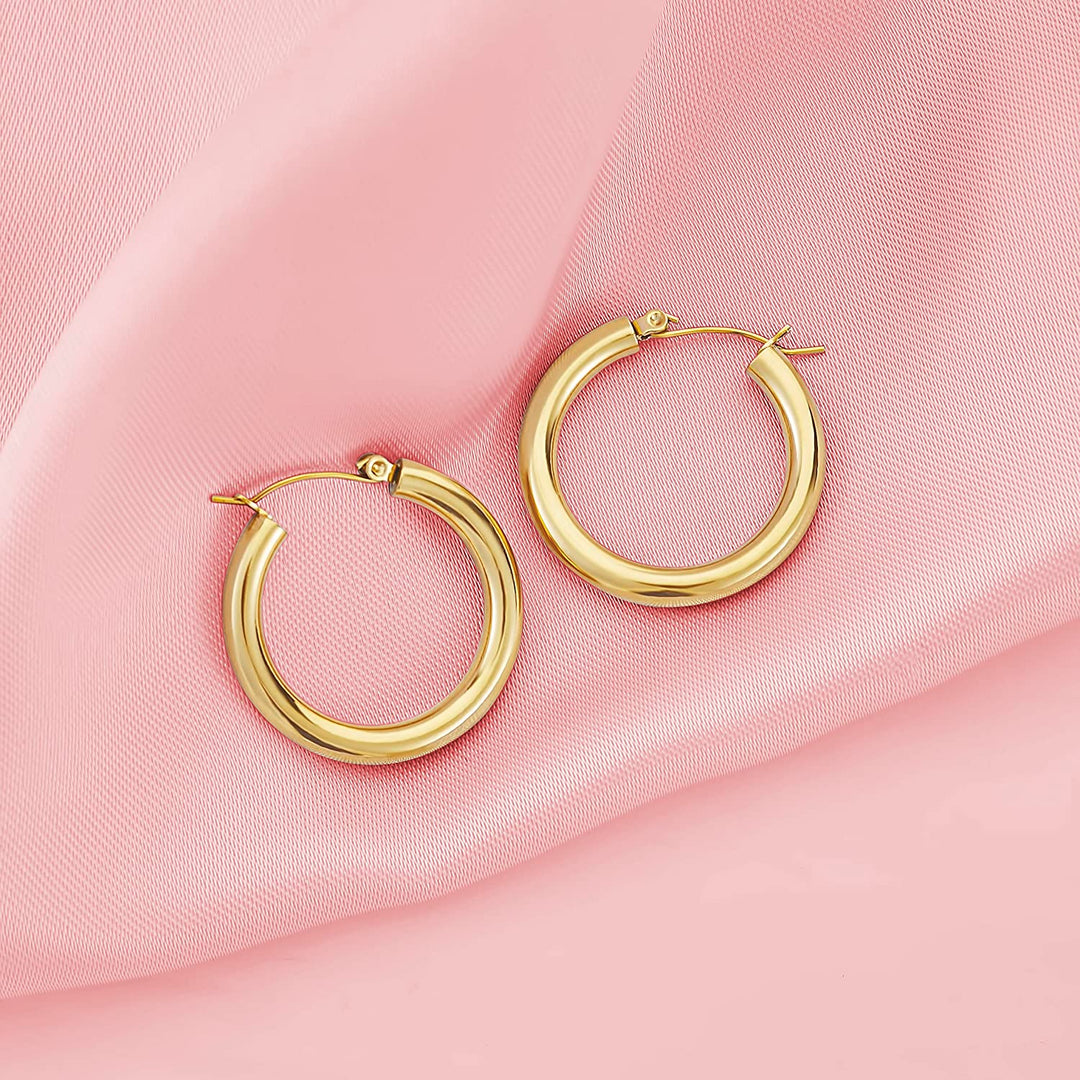 Pera Jewelry 14K Gold Plated Hoop Earrings, Solid Tube Hoop 50 mm, 30 mm and 24 mm Hypoallergenic Earrings for Women with Gift Box | Minimalist, Tiny Dainty Earrings