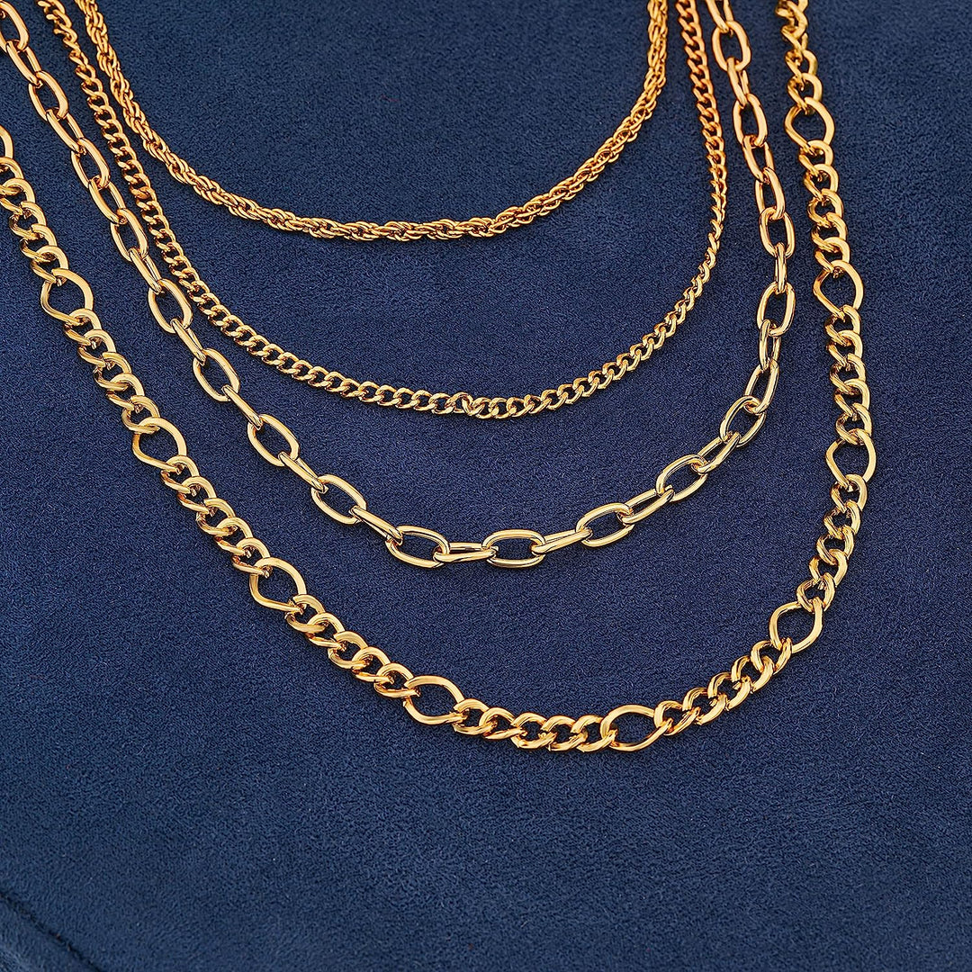 14K Gold Plated Dainty Layering Necklaces for Women Twisted Rope Chain, Curb Link, Paperclip Chain Figaro Chain Cuban Chain, Layered Chains Necklaces, Gold Plated Non-Tarnish Multi Layered Necklaces
