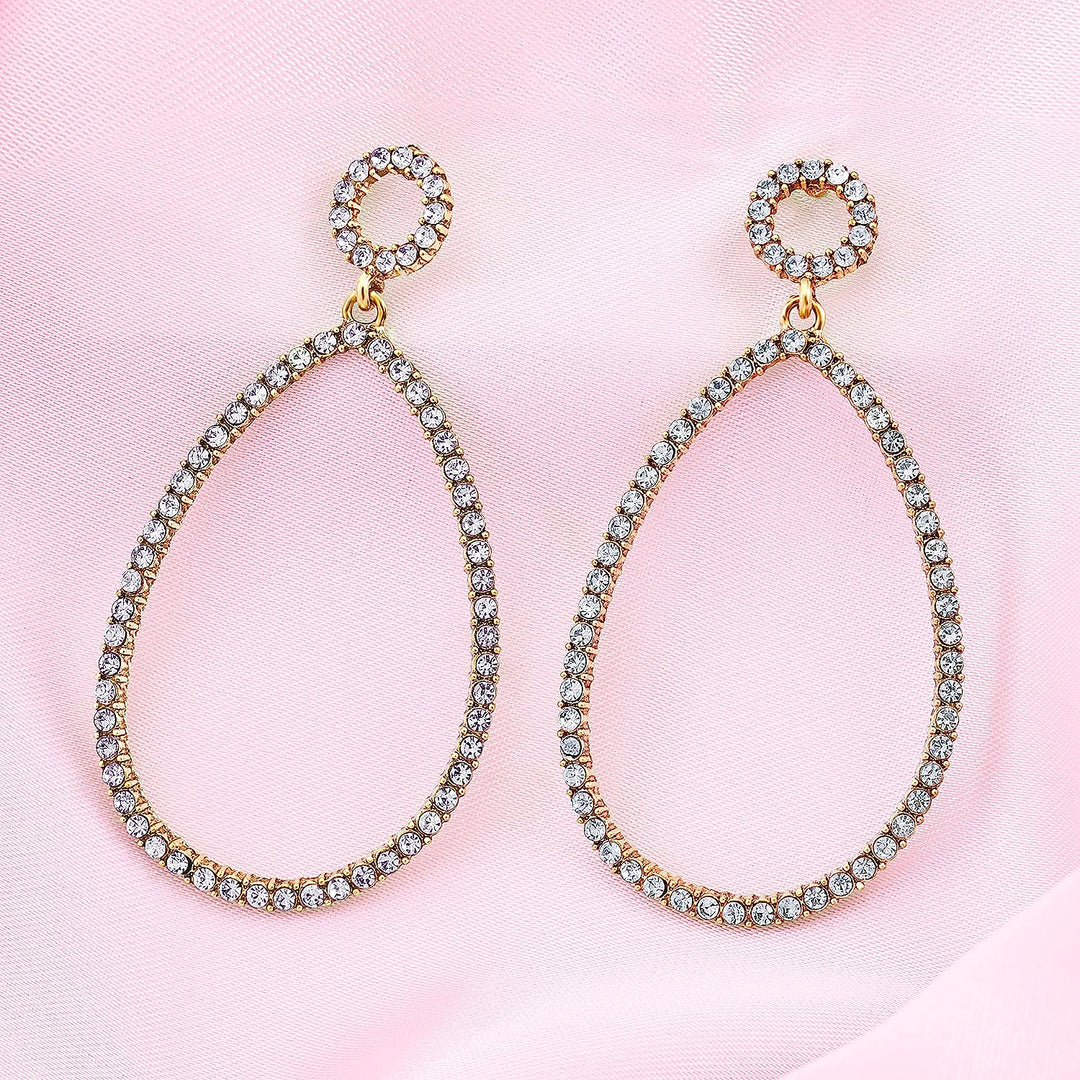 Pera Jewelry 14K Gold Plated Cubic Zirconia Dangle Earrings, Simulated Diamond Dangle Hoop Earrings for Women with Gift Box | Minimalist, Tiny Dainty Stud Earrings