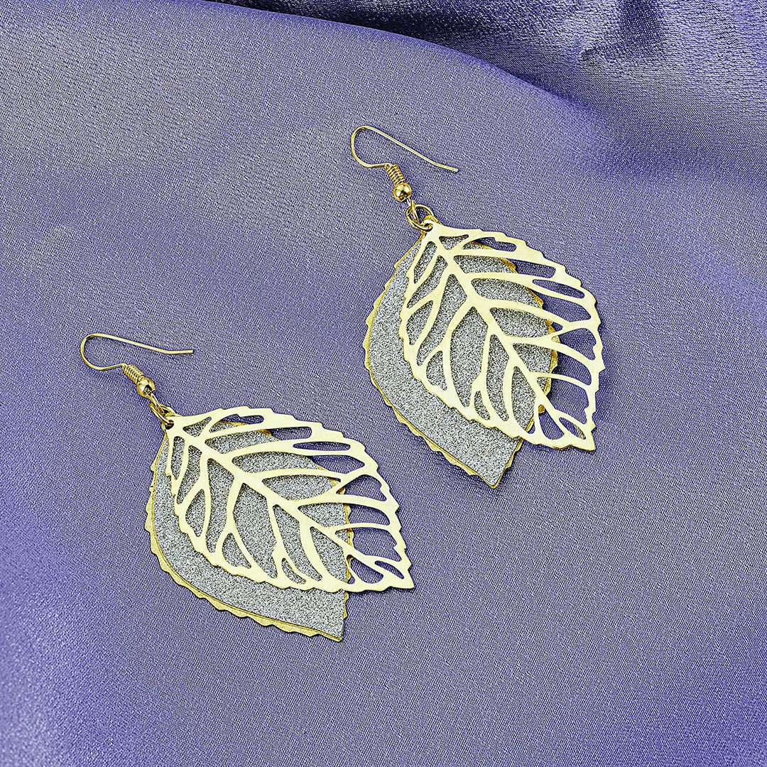 Pera Jewelry 14K Gold Plated Leaf Shape Earrings, Double Layer Tree Leaf Shape Dangle Earrings for Women with Gift Box | Minimalist, Tiny Dainty Lightweight Chandelier Dangle Drop Earrings